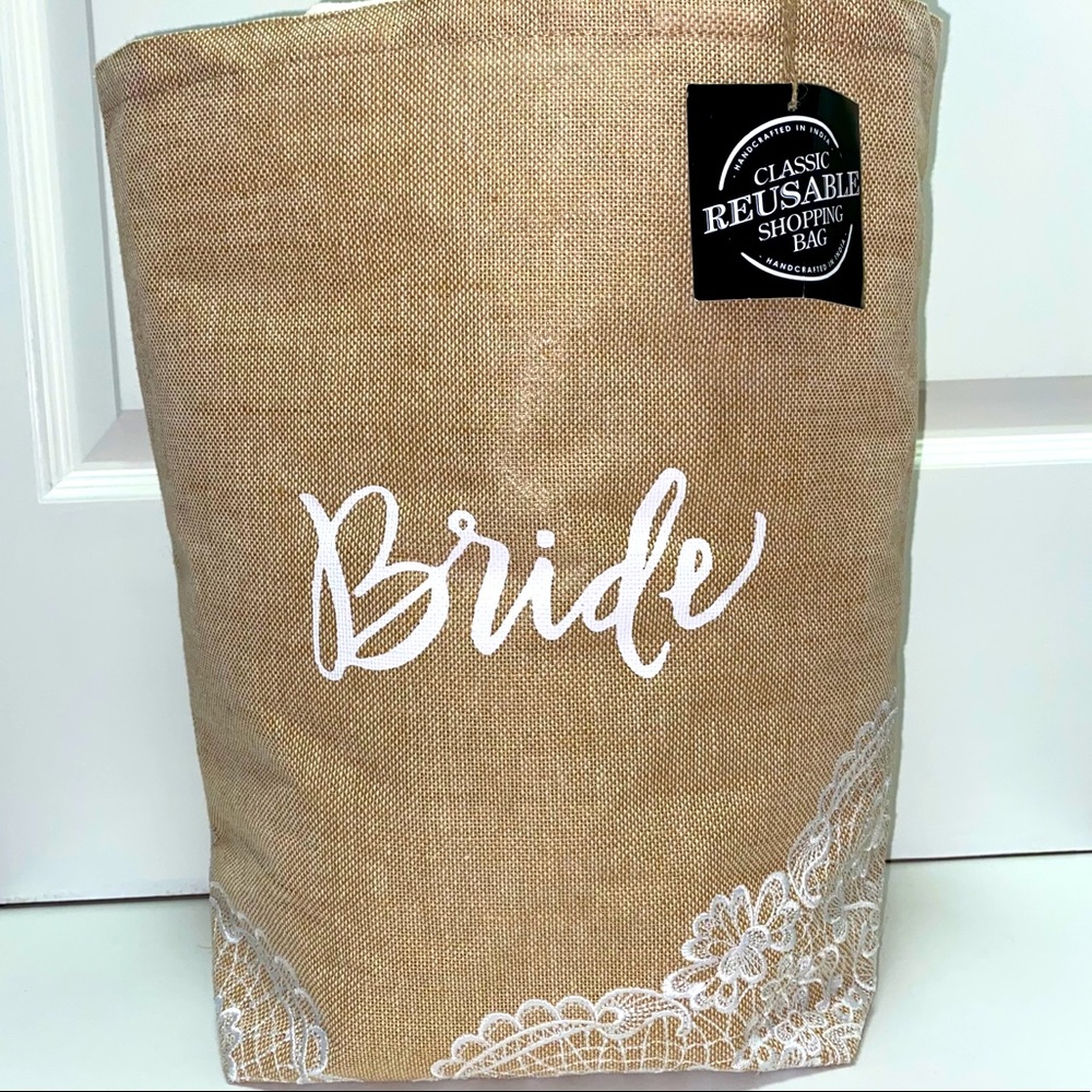 Bride Burlap Reusable Shopping Bag • NWT • Large